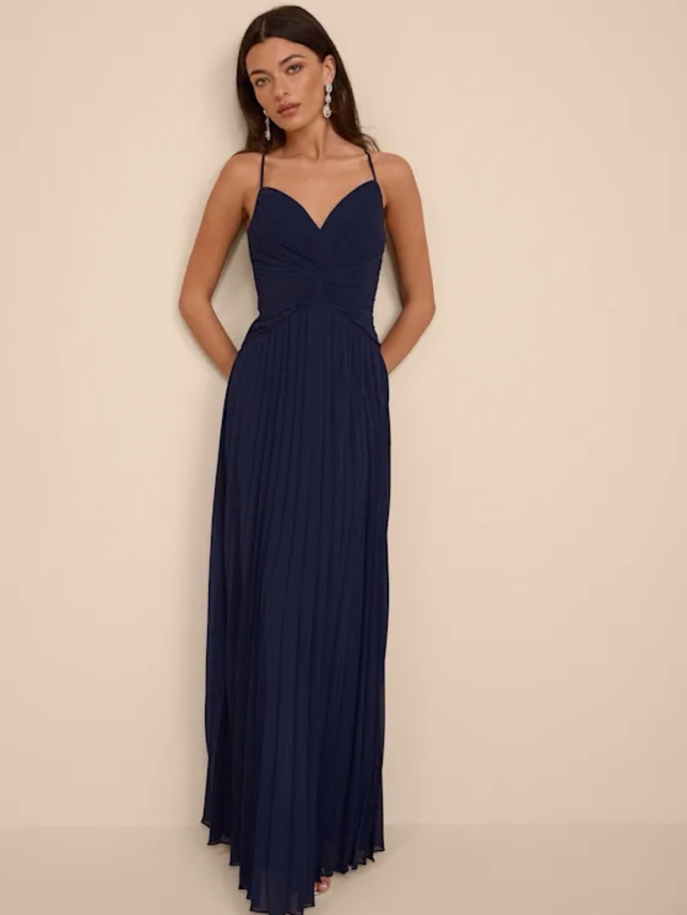 NWT Lulu's Navy Sweetheart Spaghetti-Strap Maxi Dress